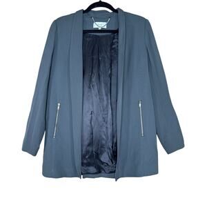 Reiss Gray Open Front Jacket Coat Zip Pocket Viscose Blend Size 6 Women